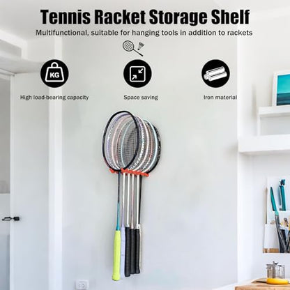 2 Pack Tennis Racket Holder, Wall Mounted Tennis Racket Storage Rack, Badminton Racket Stand for Badminton Rackets Tennis Rackets Table Tennis Rackets with Hardware and Anti-Scratch Silicone Tube