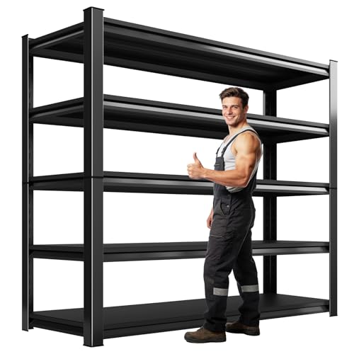 Garage Shelving, 5-Tier Garage Storage Shelves, 2000LBS Heavy Duty Shelves, 72" H x 59" W x 19.6" D Metal Shelving Unit, Utility Adjustable Storage Shelf for Warehouse, Basement, Closet - size: 72"H x 59"W x 19.6"D