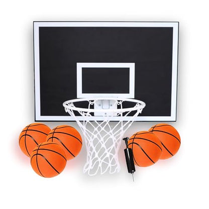 MVP Mini Indoor Basketball Hoop & Ball Set in Solid red Cedar Made in USA. Unique Over The Door or Wall Option 5 Mini Basketballs for Indoor Fun.