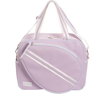 Remobia Hicol Purple PU Leather Women Large Sports Handbag Tennis Racket Shoulder Bag Tennis Tote Bag for 2 Rackets, with Water Bottle Holder