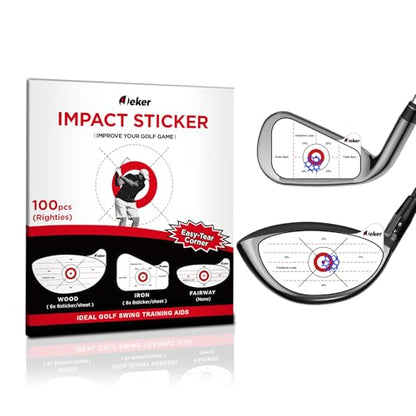 Golf Impact Tape - High-Resolution Strike Stickers for Iron, Wood & Fairway Clubs, Non-Residue, Swing Training Aid Impact Labels - color: Righties- 100pcs (Wood 6x6+ Iron 8x8)
