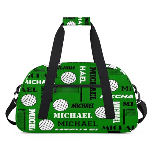 Custom Volleyball Gym Bag Duffel Bag for Women Men, Personalized Name Sport Bag Overnight Bags Customized Travel Weekender Bag, Dark Green - color: Dark Green