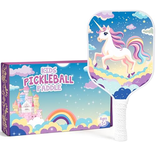 Kids Pickleball Paddle Designed for Ages 3–12 | Lightweight Fiberglass (0.37 lbs) | Small Grip for Easy Control | Fun Beginner Gift for Girls, Toddlers & Youth - color: Unicorn