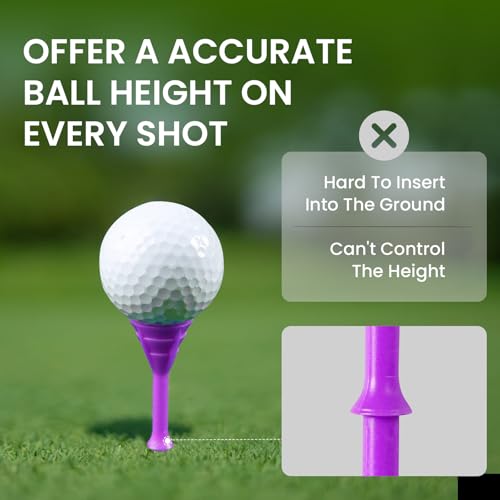 VEASAERS Golf Tees Plastic 3 1/4 inch Unbreakable 30 Pack with Pouch Bag, Durable Stable Available 83 mm Long Tee for Golfer Practice - color: Purple