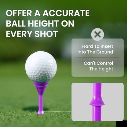 VEASAERS Golf Tees Plastic 3 1/4 inch Unbreakable 30 Pack with Pouch Bag, Durable Stable Available 83 mm Long Tee for Golfer Practice - color: Purple