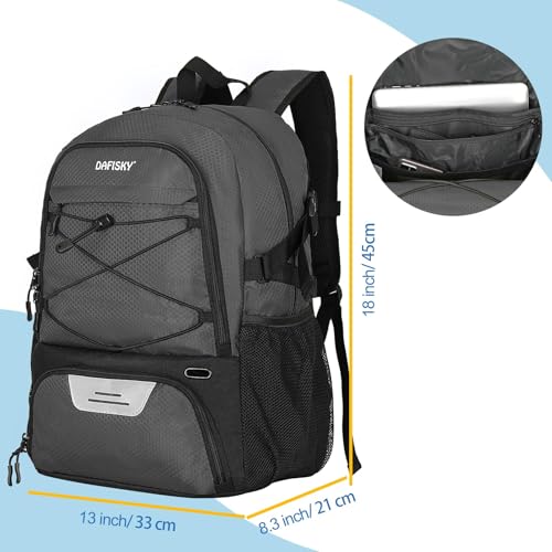 DAFISKY Basketball Backpack, Basketball Bag with Ball Holder Shoes Compartment, Sports Equipment Bag for Soccer Ball, Volleyball - color: Grey
