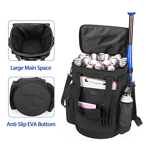 Goburos Baseball Ball Bucket with Large Capacity, Softball Coach Bag with Anti-Slip EVA Bottom, Space for Bat, Gloves, Scoreboards and Other Accessories