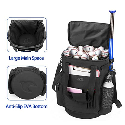 Goburos Baseball Ball Bucket with Large Capacity, Softball Coach Bag with Anti-Slip EVA Bottom, Space for Bat, Gloves, Scoreboards and Other Accessories