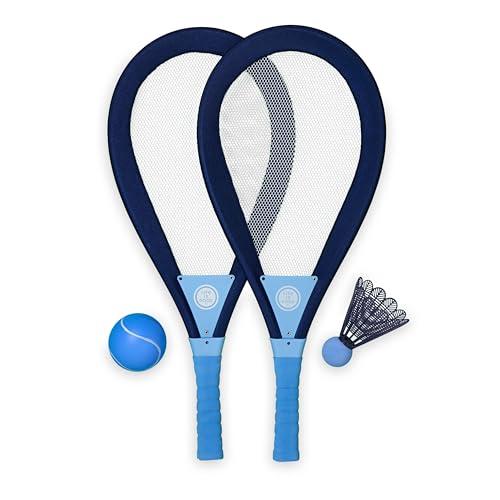 Life Is Good Jumbo Badminton Set for Ages 6+ (Darkest Blue/Cool Blue), Oversized Paddles Lawn Game for Outdoor Sports, 2-Player Badminton Paddle Kit for Backyard, Beach, and Family Fun - color: Darkest Blue/Cool Blue