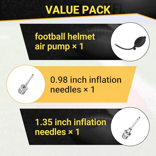 Football Helmet Air Pump Kit for Riddell Speedflex & Schutt F7 Protection Helmet, Including 1 PCS Manual Football Helmet Inflation Hand Pump & 2 PCS Inflation Needle (0.98 in and 1.35 in)