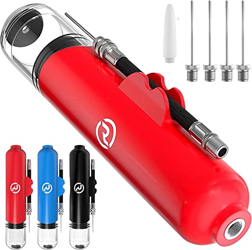Ball Pump for Sports Balls - 5 Needles - Basketball Pump, Soccer Ball Pump - Air Pump for Balls, Volleyball, Football Accessories Equipment - Hand Pump for Inflatables - Never Lose Pin with Holder - color: Red