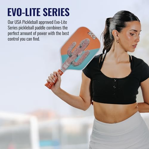 SCS Carbon Fiber Pickleball Paddle – USAPA Approved 2024 – Lightweight, Enhanced Spin, Sure-Grip Handle – Evo-Lite Series for Intermediate Players - color: Cacti