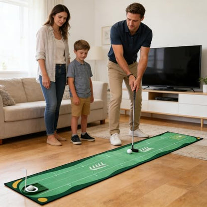 Portable Golf Putting Mat, Mini Golf Putting Green Set with Putting Mat, Putting Cup, Retractable Push Rod (Youth) with 2 Balls, Putting Mat for Indoors, Golf Gifts for Men Kids