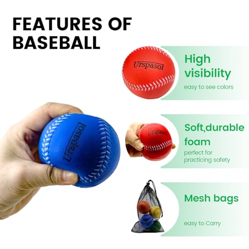 Foam Baseballs Soft Baseball Multi-Color Foam Ball for Kids with Carrying Bag 9 inch Practice Baseballs Tballs Safe for Throwing, Catching,Fielding,Pitching and Batting Practice