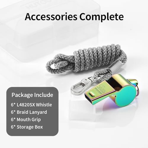 HUTOU,2 Packs Stainless Steel Sports Whistles with Lanyard, Loud Crisp Sound Whistle Ideal for Coaches, Referees, and Officials - color: 6 Packs of Rainbow