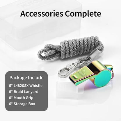 HUTOU,2 Packs Stainless Steel Sports Whistles with Lanyard, Loud Crisp Sound Whistle Ideal for Coaches, Referees, and Officials - color: 6 Packs of Rainbow