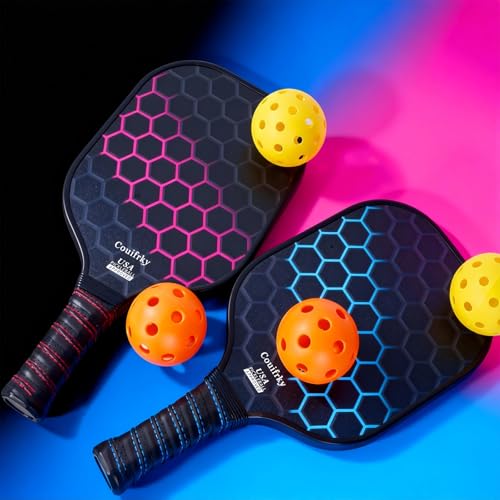 Fiberglass Pickleball Paddles Set of 2 with Balls and Bag - 4 Premium Indoor/Outdoor Pickleballs, Portable Carry Case, Durable Paddles for Men, Women, Beginners & All Skill Levels