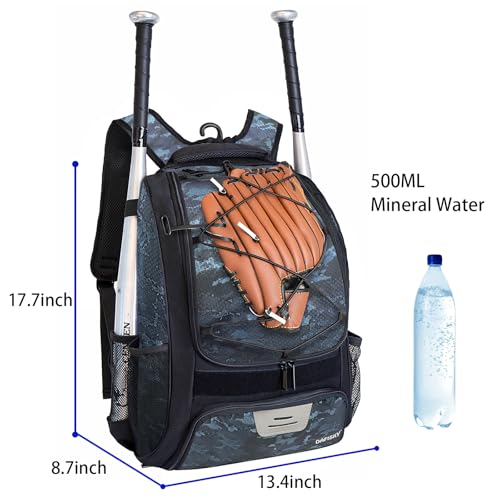 DAFISKY Baseball Bag Softball Backpack - Youth Adult T Ball Bat Equipment Bag with Bat Helmet Holders, Shoe Compartment - color: CamouflageBlue