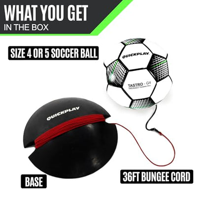QUICKPLAY Replay Soccer Training Ball | Adjustable Bungee Elastic Training Ball with Base Weight - size: Size 5 Soccer Ball (Adult)