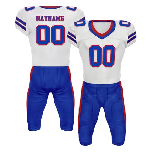 Youth Football Practice Jersey, Custom Blank Kids Practice Football Uniform Sportswear for Boys Training Games - color: Royal Blue Red White
