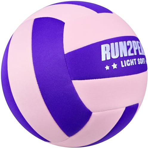 RUN2PEAK Super Soft Light Volleyball - Safe and Quiet Fabric Volleyball Ball for Indoor Play - Official Size 5 Kids Youth Beginners Lightweight Volleyballs Trainer for House Yard Training Practice
