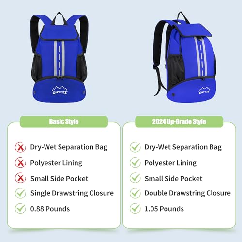 ONTYZZ Sports Backpack with Drawstring Closure Basketball Backpack with Shoe Compartment Swim Beach Bag - color: Basics-blue