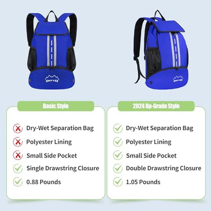 ONTYZZ Sports Backpack with Drawstring Closure Basketball Backpack with Shoe Compartment Swim Beach Bag - color: Basics-blue