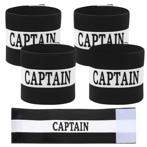 4PCS Black Captain Arm Bands for Soccer, Soccer Captain Armband, Adjustable Leader Armband Team Sport Arm Band Football Rugby Basketball Player Band for Adult Youth Volleyball Team