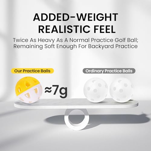 Weighted Practice Golf Balls Plastic Value 50 Pack with Bucket, Limited-Flight & Colorful Training Balls for Indoor Outdoor Backyard Use, Durable Easy-to-Find Balls