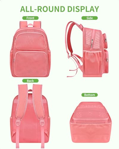 MAY TREE Mesh Backpack Heavy Duty Big Mesh Bag Large Capacity for Travel Beach Hiking Outdoor Sports with Paded Strap, Pink - color: Pink