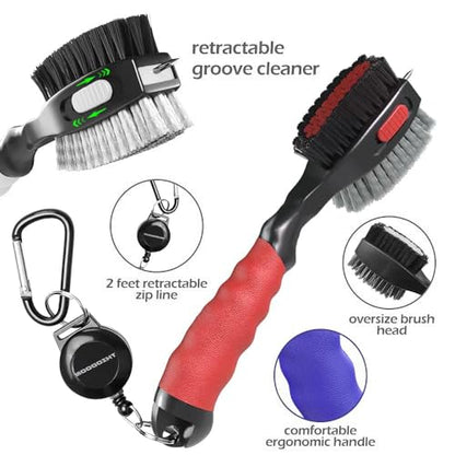 THIODOON 2 Pack Golf Club Brushes and Groove Cleaner 2 ft Retractable Zipline Carabiner Golf Brush Head with Retractable Spike Comfortable Grip Golf Club Cleaner - color: 4pcs Black & White& Red & Blue