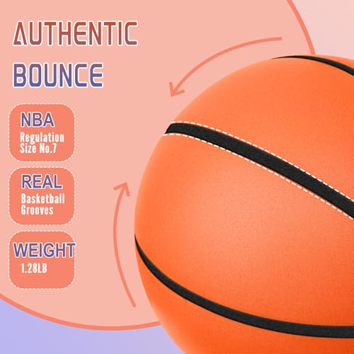 Silent Basketball Size 7/29.5", Indoor Basketball for Quiet Dribbling and Indoor Training, Foam Airless Ball with Real Groove and Bounce