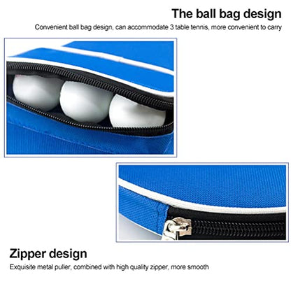 Table Tennis Racket Case Cover Paddle Carry Bag with Ball Storage Pocket Paddle Bat Cover Carry Bag - color: blue