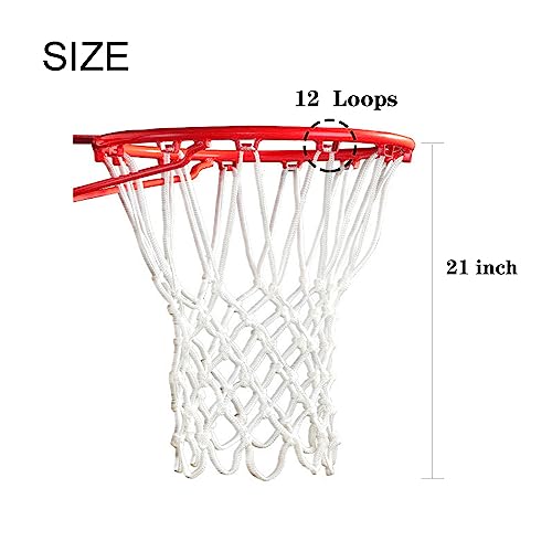 ALALAL 4 Pcs White Premium Quality Professional Basketball Net Replacement Bold Polyester Woven Rope Basketball Hoop Nets Fits Standard Indoor or Outdoor Rims 12 Loops，21inch