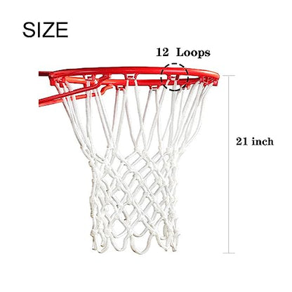 ALALAL 4 Pcs White Premium Quality Professional Basketball Net Replacement Bold Polyester Woven Rope Basketball Hoop Nets Fits Standard Indoor or Outdoor Rims 12 Loops，21inch