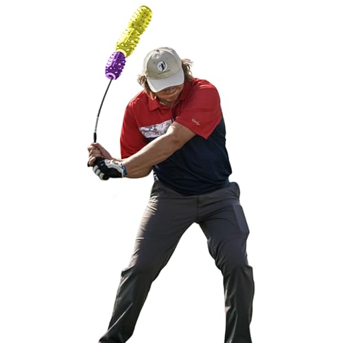 Aero Whip Shaft Tempo and Speed Golf Trainer, Flexible Shaft for Golf Training Aid, Great Golf Warm Up Tool, Swing Speed Air Resistance Training, Gain Up to 30 Yards On Your Drive - color: Yellow and Purple