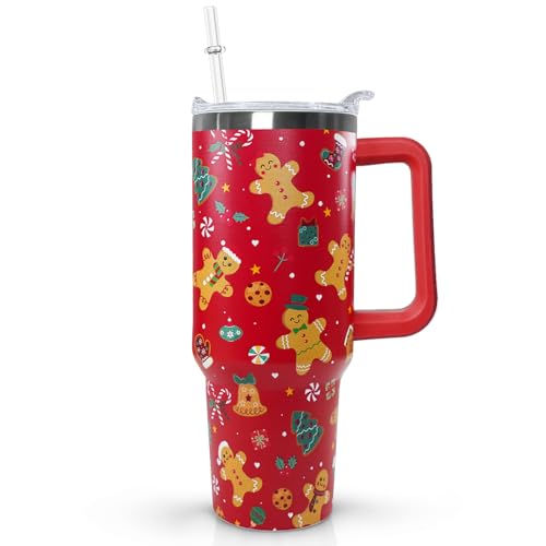 Ceovfoi 40 Oz Gingerbread Tumbler With Handle, Gingerbread Coffee Travel Mug Cup, Christmas Decor, Christmas Gifts for Women - color: Gingerbread