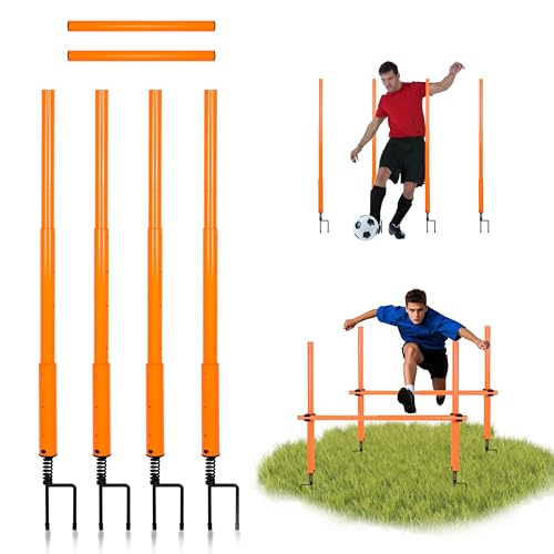Hikeen Telescopic Length Soccer Poles Fixed & Collapsible Options Agility Training Hurdles and Football Obstacle for Teenager Soccer Training Outdoor Sports Speed Training Equipment - size: Short-42.5", style: 4 rods