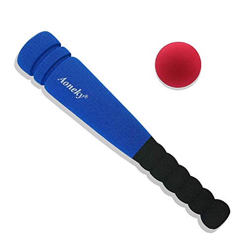 Aoneky 11.8 Inch Mini Foam Baseball Bat and Ball Set for Toddlers 1-3 Years, Soft & Safe First Bat, Lightweight T-Ball Bat for Boys Girls, Indoor Outdoor Sports Toy (Blue) - color: 1 Blue Bat and 1 Red Ball