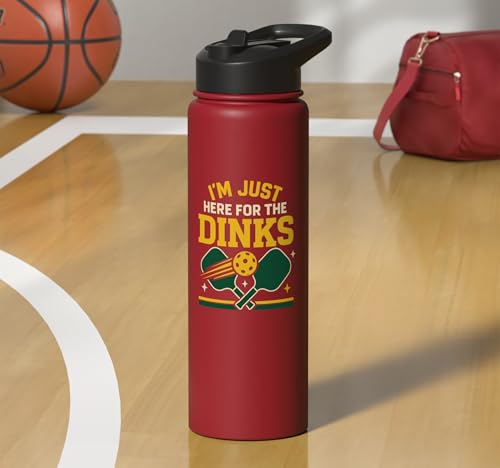 Funny Pickleball Pun Paddle I'm Just Here For The Dinks Stainless Steel Insulated Water Bottle - color: Red