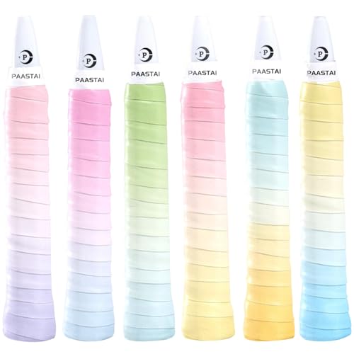 6 Pack Tacky Tennis Racket Grip Tape,Non-Slip Absorbent Tennis Grips Tape,Gradient Color Tennis Racket Grip Tape for Tennis,Pickleball,Badminton,Golf,Baseball Bat - color: Colorful