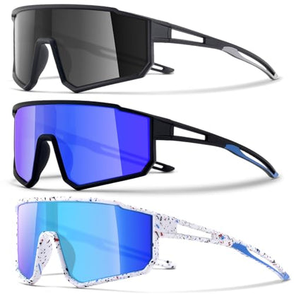 3PACK Kids Sunglasses for 6-14 Boys Girls, Youth Baseball and Cycling UV400 Protection Goggles - color: 3pcs-black+black Blue+white Blue-k03
