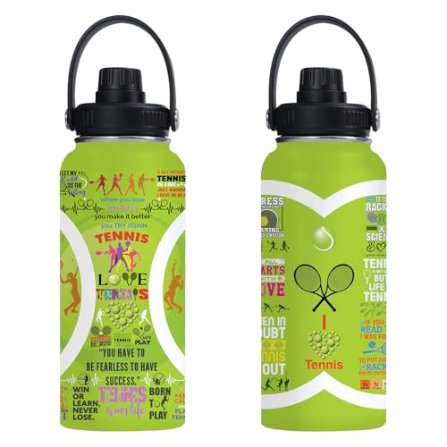 Tennis Water Bottle 32oz Stainless Steel Tumbler Insulated Bottles For Men Women Tennis Gifts For Sport Lover Player Fan Coach - color: Tennis