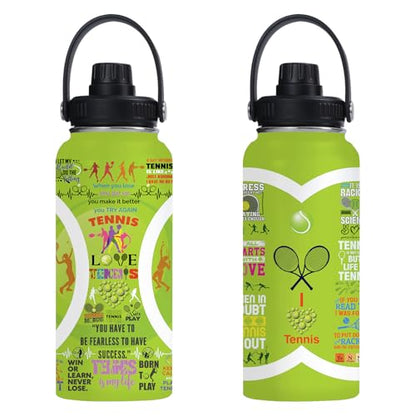 Tennis Water Bottle 32oz Stainless Steel Tumbler Insulated Bottles For Men Women Tennis Gifts For Sport Lover Player Fan Coach - color: Tennis