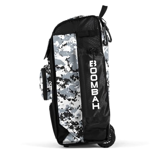 Boombah Rolling Catchers Superpack Baseball/Softball Gear Bag Digital Camo - 23-1/2" x 13-1/2" x 9-1/2" - Multiple Colors - Telescopic Handle and Holds 4 Bats - Wheeled Version - color: Black/Gray