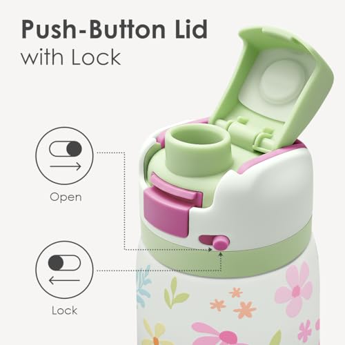 Floral Stainless Steel Water Bottle, Vacuum Insulated, Push-Button Lid, 32 oz, Gifts for Women Girls Friends Teens Birthday Christmas - color: Floral