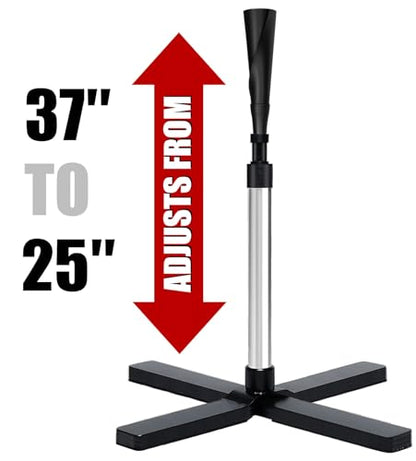 TARUMG Portable Batting Tee for Baseball/Softball, Height Adjustment from 25-47 inches, Heavy Duty Baseball Tee with Detachable Rubber Top, Easy Assembly Hitting Tee for Kids/Youth/Adults - style: Silver 25‘’-37‘’