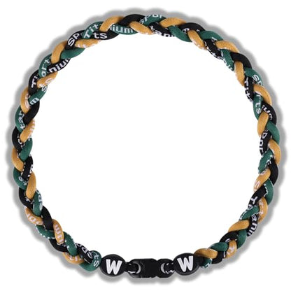 Willtok Premium 18inch Baseball Necklace w/Nylon Tri-Braided Rope Tornado Design - color: Gold Green Black