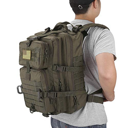 Hannibal Tactical MOLLE Assault Backpack, Tactical Backpack Military Army Camping Rucksack, 3-Day Pack Trip w/USA Flag Patch, D-Rings, Olive