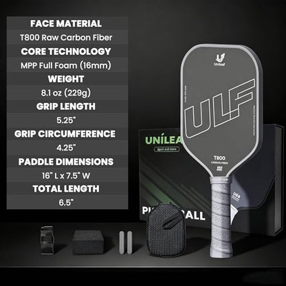 Pickleball Paddles,T800 Carbon Fiber 16mm MPP Foam Core Thermoformed Racket, Shock Absorbing Large Sweet Spot for Seniors Adults Intermediate Players,Premium Gift Set with 12-Month Warranty
